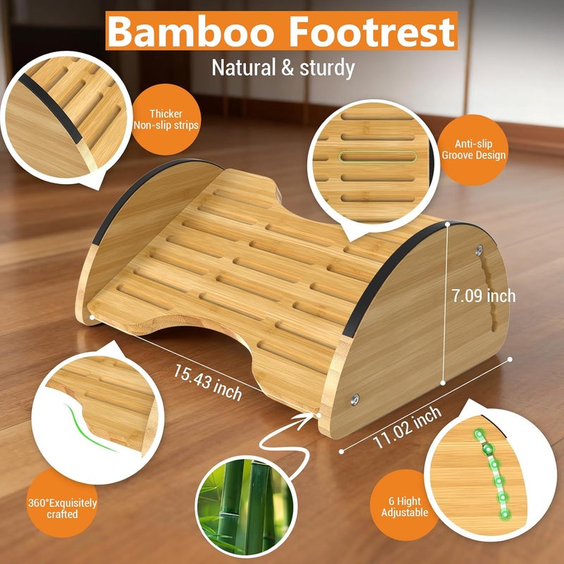 FOXHIVE Bamboo Foot Rest for Under Desk at Work - Reversible Rocking Under Desk Footrest 2-in-1 with 6 Adjustable Heights, Ergonomic Foot Rest Under Desk with Anti-Slip Surface for Home, Office and Gaming - Image 3